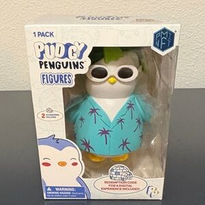 New In Box Pudgy Penguin Turquoise Palm Shirt Figure with Sunglasses